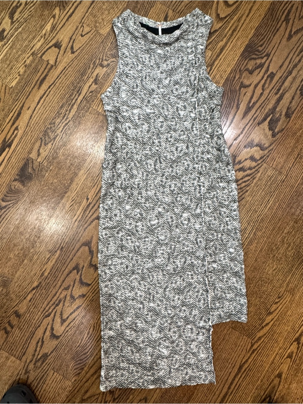 Free People M Gray Cora Asymmetrical Jacquard Sweater Dress Cowl Neck